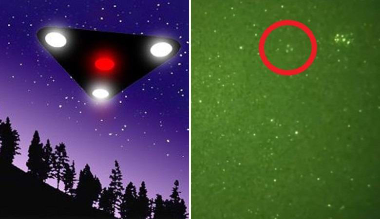 Háromszög alakú UFO, amely az éjszakai égbolton észlelhető az Egyesült Államok felett