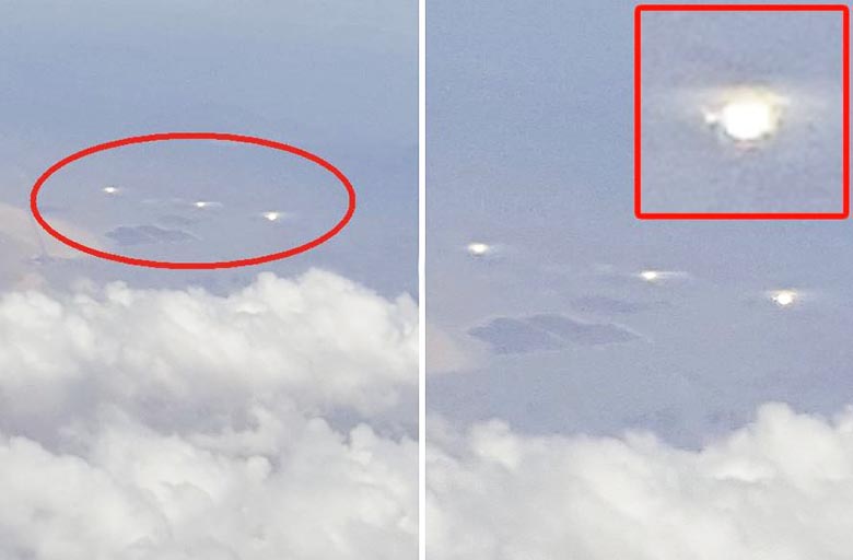 Három világító UFO, amelyet a repülőgépek utasai láttak
