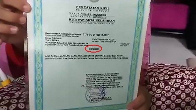 Indonéziában a szülők nevet adtak a Google fiának.